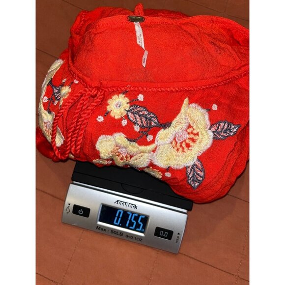 Free People Spell On You Poppy Red Floral Embroidered Peasant Dress Small Boho B - Picture 9 of 9